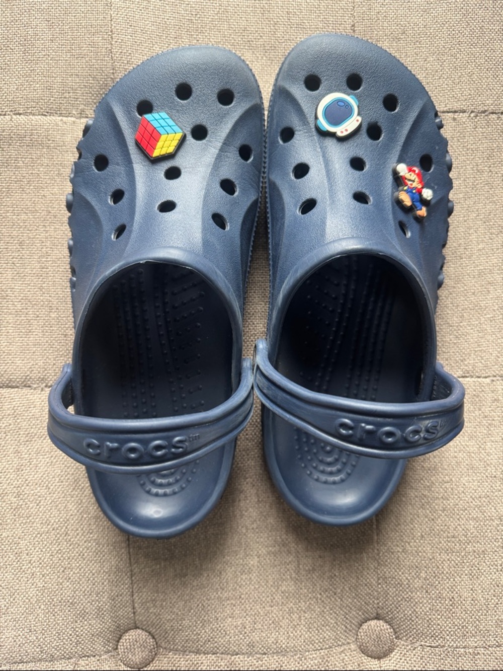CROCS Men's Navy Blue Slip-On Clogs with Jibbitz Charms, Size 9
